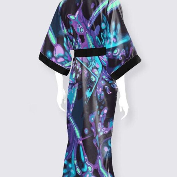 Mystical Velvet Burnout: A Synthwave Fantasy Satin Kimono - Picture 4 of 4
